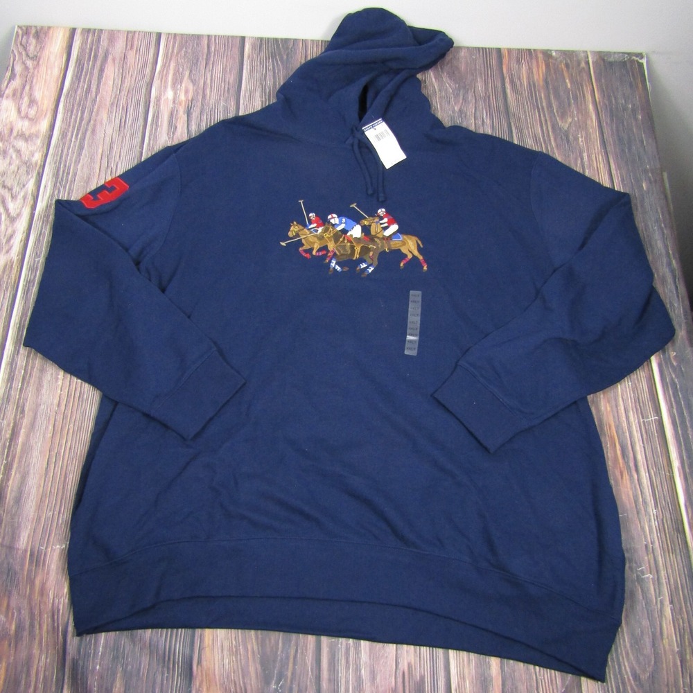 Polo Ralph Lauren NWT Men 4XLT Tall Big Triple Pony Equestrian Hoodie Sweatshirt